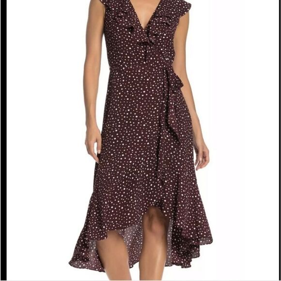 Max Studio Brown and White Polka Dot True Wrap Dress - Picture 1 of 13